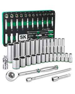 SKTSK01301-216P image(1) - S K Hand Tools 1/4" Drive, 30 Piece, 6 Point, Shallow & Deep, Metric Chrome Socket Set with 216P Ratchet, Packaged in EVA Foam Tray