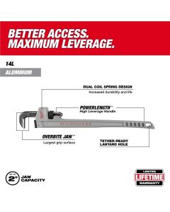 MLW48-22-7215 image(6) - Milwaukee Tool 14L Aluminum Pipe Wrench with POWERLENGTH Handle