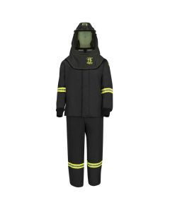 OBRTCG75B-EL-L-HVSL image(0) - OBERON Suit Kit - Arc Flash - 75 Cal TCG - Comes with Hood, Coat, Bib Coveralls and Fresh Air Arc Flash Hood Ventilation System & Light - With EZ Lift - Color: Black - Size: Large