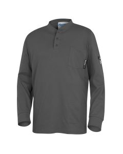 OBERON Henley Shirt - 100% FR/Arc-Rated 7 oz Cotton Interlock - Long Sleeves - Grey - Size: XL