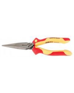 Wiha Tools Insul. Industrial Long Nose Pliers w/ Cutter 8" OAL. Industrial brushed finish. Two component ergo cushion grips.