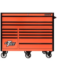 EXTRX552512RCORBK-X image(0) - Extreme Tools Extreme Tools RX Series Professional 55"W x 25"D 12 Drawer Roller Cabinet 150 lbs slides Orange, Black Drawer Pulls