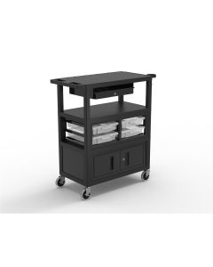 Luxor 32" x 18" Deluxe Cart with Locking Cabinet, Storage Bins, Keyboard Tray, Pocket Chart Hooks, and Cup Holder