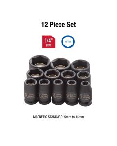 SUN1822 image(1) - SUNEX 1/4 Inch Drive Metric 6 Point Standard Magnetic Impact Socket Set - 6 Piece