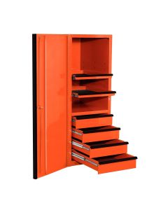 Extreme Tools EXQ Series 24in W x 30in D 4 Drawer and 3 Shelf Professional Side Cabinet - Orange w Black Handles