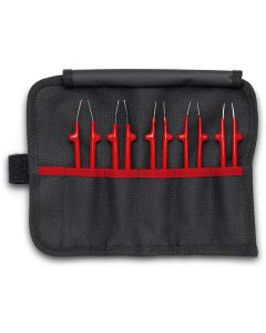 KNP920004 image(0) - KNIPEX 5 Pc Stainless Steel Tweezer Set in a Tool Roll-1000V Insulated