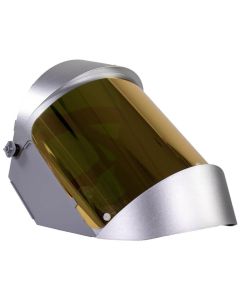 OBERON Face Shield with Ratcheting Headgear - Heat Reflective - Window: Dark Green Gold Anti-Fog  - With Lower Crown and Shield Extender