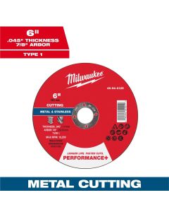 MLW49-94-0125 image(0) - Milwaukee Tool 6" x .045" x 7/8" Performance+ Metal Cut Off Wheel - Type 1
