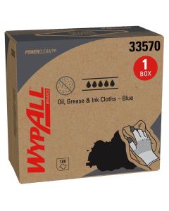 KIM33570 image(0) - Kimberly Clark WypAll 33570 Oil with Grease and Ink Cloth, 16.8 x 8.8 in, Blue, 1-Ply