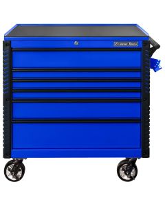 EXTEX4106TCBLBK image(1) - Extreme Tools EX Professional Series 41 Inch 6 Drawer Open Top Tool Cart with PVC-coated work surface - Blue with Black Drawer Pulls
