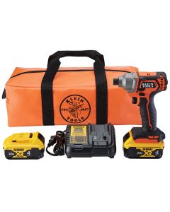 KLEBAT20CD1 image(0) - Klein Tools Battery-Operated Compact Impact Driver, 1/4-Inch Hex Drive, Full Kit