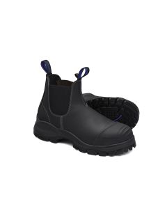 Blundstone Steel Toe Slip-On Elastic Side Boots w/ Kick Guard, Black, AU size 8, US size 9