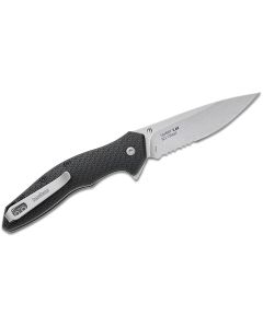 KER1845ST image(1) - Kershaw Shoreline Serrated Assisted Open Liner Lock 8Cr13MoV Drop Point Blade with Stonewashed Finish EDC Folding Pocket Knife - Black