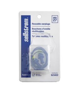 Sellstrom Earplugs - Reusable - Tapered - Corded - NRR 27 - Blue/Hi-Viz Green - 1 Pair/Plastic Case