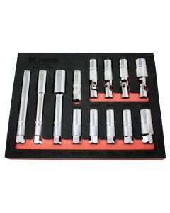 KTI22013 image(0) - K Tool International Spark Plug Socket Set 13 Piece Magnetic 3/8 Inch