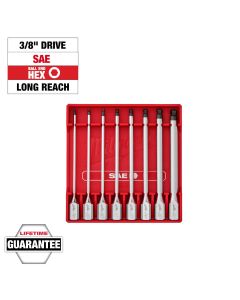 MLW48-22-9549 image(0) - Milwaukee Tool 3/8 Inch Drive Long Ball End Hex Bit Socket Set - SAE - 8 Piece