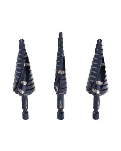 Klein Tools Step Drill Bit Set, Quick-Release, Double Fluted, 3-Piece