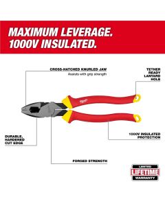 MLW48-22-2209 image(1) - Milwaukee Tool 1000V Insulated 9 Inch Lineman Feets Pliers