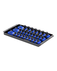 Ernst Mfg. 3 Rail Universal Twist Lock Socket Tray 8" Blue, 25 Socket Clips - 9) 1/4", 9) 3/8" and 7) 1/2"