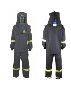 OBRTCG7B-L-HVSL image(0) - OBERON Suit Kit - Arc Flash - 140 Cal TCG - Comes with Hood, Coat, Bib Coveralls and Fresh Air Arc Flash Hood Ventilation System & Light - Color: Black - Size: Large