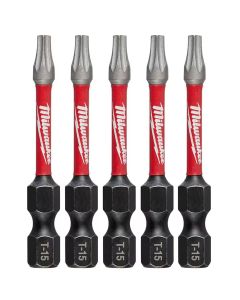 MLW48-32-4683 image(0) - Milwaukee Tool T15 TORX SHOCKWAVE Impact 2" Power Bits (5 pk)