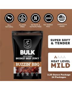 BLOISN-BBQBR-24 image(0) - BULK Jerky  Buzzin BBQ Brisket Beef Jerky - 2.25 ounce package (24 packages)
