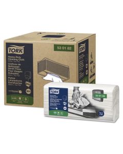Tork Molnlycke 530182 Heavy-Duty Premium Cleaning Cloth, 16.34 in L, 14 in W Unfolded, Paper, White, 1-Ply