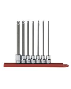KDT80574 image(1) - GearWrench 7 Piece 3/8 Inch Drive Long Ball End Hex Bit SAE Socket Set