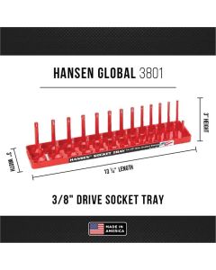 HNE3801 image(1) - Hansen Global 3/8 Inch Standard 2 Row Regular/Deep Socket Holder Tray - Red
