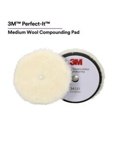 MMM34121 image(0) - 3M Perfect-It&trade; Random Orbital Medium Wool Compounding Pad 34121, 5 Inch (130 mm), White, 2 Pads/Bag