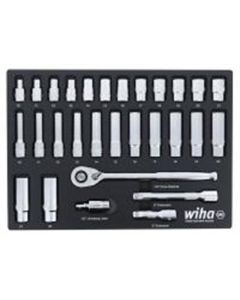 WIH33895 image(0) - Wiha Tools Set Includes 12 Standard Sockets 10 - 21mm | 13 Deep Sockets 10 - 22mm | 1/2&rdquo; Dr. Ratchet 72 Tooth | 1/2&rdquo; Dr. Extension Bars 3&rdquo;, 6&rdquo; | 1/2&rdquo; Dr. Universal Joint