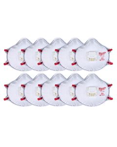 MLW48-73-4004 image(0) - Milwaukee Tool 10pk N95 Valved Respirator with Gasket