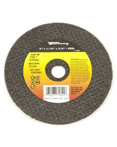Forney Industries Cut-Off Wheel, Metal, Type 1, 3 in x 1/16 in x 3/8 in