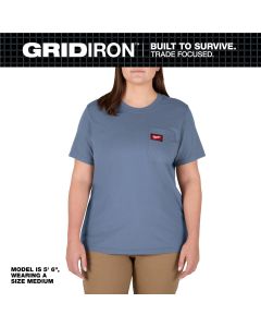 MLWF451U-2X image(0) - Milwaukee Tool Women's GRIDIRON Pocket T-Shirt - Short Sleeve -  Blue 2X