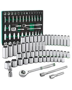 SKTSK01307-216P image(1) - S K Hand Tools 3/8" Drive, 56 Piece, 6 Point, Shallow & Deep, SAE & Metric Chrome Socket Set with 216P Ratchet, Packaged in EVA Foam Tray