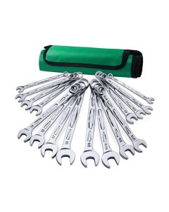 SKTSK01368 image(0) - S K Hand Tools 16 Piece, 12 Point, SAE & Metric Chrome Combination Wrench Set.  Packaged in a Roll