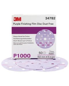 3M 34782 260L Series Dust Free Abrasive Disc, 6 in Dia, P1000 Grit, Hook and Loop, Purple