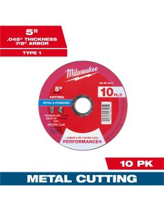 MLW49-94-0111 image(3) - Milwaukee Tool 5" x .045" x 7/8" Performance+ Metal Cut Off Wheel - Type 1 - 10pk
