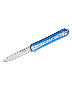 CRK6710 image(0) - CRKT (Columbia River Knife) Stickler 12C27 Satin Plain Blade Assisted Folding Knife with Liner Lock Aluminum Handle - Blue