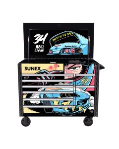 SUNEX JUIC'D Box 50 Inch 7 Drawer Power Cart with Dedicated Power Tool Storage and Integrated Power - RAD DAN Burkett Signature Design - Black