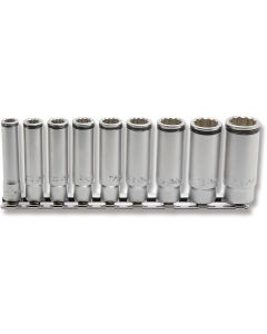 KKNRS2355A-9 image(0) - Ko-ken USA 1/4" Sq. Drive 12-Point SAE Deep Nut Grip 9 Piece