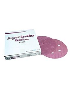 EAG1932545 image(0) - Eagle Abrasives, Inc. KOVAX Super Assilex 193-2545 Sanding Disc, 6 in Dia, 1500 Grit, Peach, Dry, Hook and Loop Attachment, 7 Holes