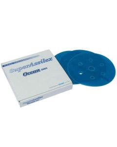 EAG1931545 image(0) - Eagle Abrasives, Inc. KOVAX Super Assilex 193-1545 Sanding Disc, 6 in Dia, 360 Grit, Ocean, Dry, Hook and Loop Attachment, 7 Holes