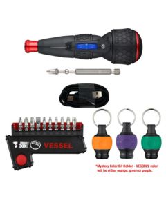VESWINTER2025-POWER image(0) - Vessel Tools 2025 Power Holiday Bundle - E-Assist Screwdriver, Bit Set, and One MYSTERY Color Bit Holder