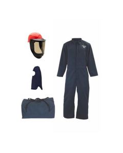 OBERON Bag Kit - Arc Flash - 12 Cal TCG2P - EZ Lift PPE - Comes With Coveralls, Hard Cap, Face Shield, Balaclava & Storage Bucket - Color: Navy Blue - Size: 4XL