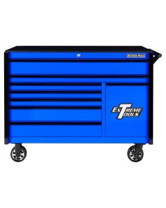 Extreme Tools DX Series 55in W x 25in D 8-Drawer Roller Cabinet W/Power Tool Drawer, 100 lb Slides, Blue w Black Drawer Pulls