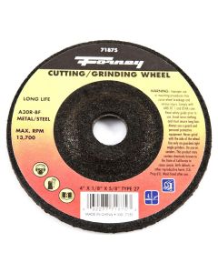 Forney Industries Grinding Wheel, Metal, Type 27, 4 in x 1/8 in x 5/8 in