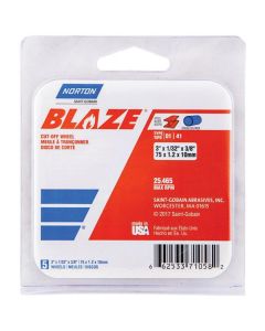 NOR71058 image(0) - Norton Blaze 71058 Cut-Off Wheel, 3 in Dia, 1/32 in THK Wheel, 3/8 in Center Hole, 25465 rpm