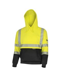 OBRZFC106-M image(1) - OBERON Hoodie - Hi-Vis 100% FR/Arc-Rated Heavyweight 12 oz Cotton Fleece - Pullover - Black Bottom - Hi-Vis Yellow - Size: M