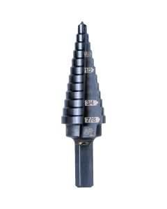 KLEKTSB14 image(0) - Klein Tools 12-Step Drill Bit, 3/8-Inch Hex, Double Straight Flute, 3/16-Inch to 7/8-Inch